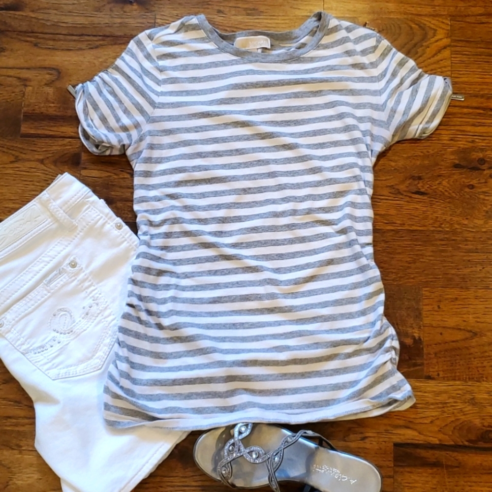 Womens Michael Kors ruched side striped top size M